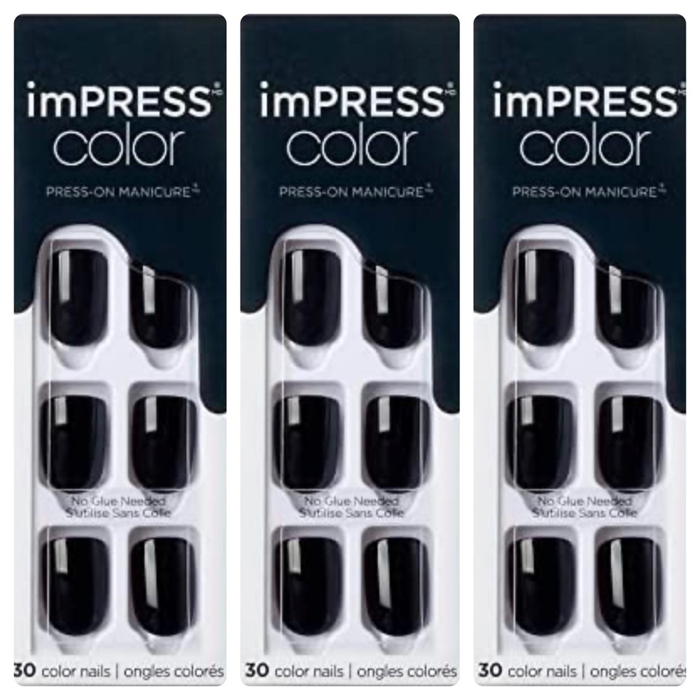 ImPress Color Press On All Black Short Length Nails x 3 New Packs!